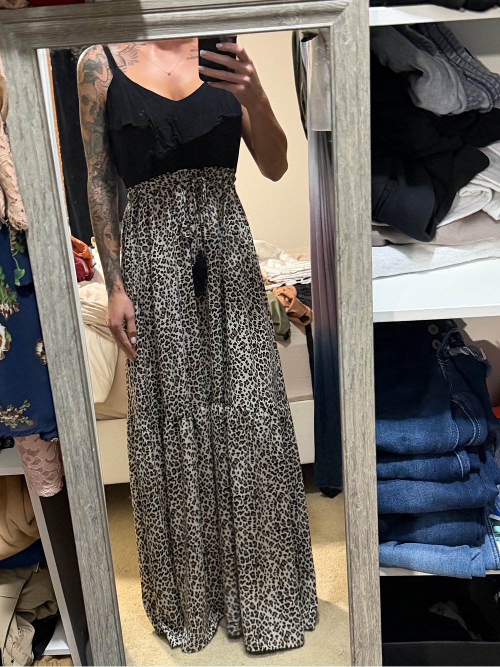 Black Bodice Leopard Print Maxi Dress